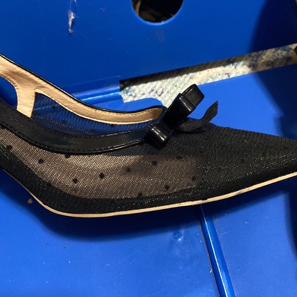 Black Mesh Closed Toe Back Strap Heels - Picture 4 of 9